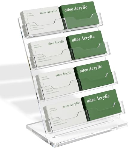 AITEE Acryl Visitenkartenhalter 4 Etagen 8 Fächer für Büro Messestand | Großkapazität Klarer Visitenkartenständer, geeignet für Kaufhaus & Theke