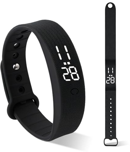 Kioylmo Bracelet Réveil Vibrant Intelligent avec Moniteur de Sommeil et Podomètre, Alarmes Silencieuses, Étanche, Autonomie 25 Jours, Affichage LED, Design Confortable pour Sport et Quotidien Noir