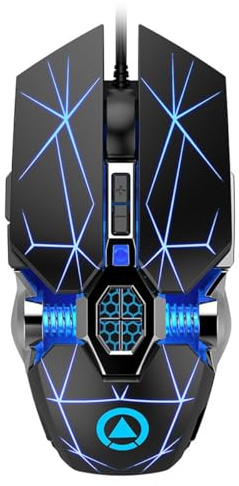 Lurrose Souris de Jeu Filaire USB Optique, Édition Sonore Noire Mate, Éclairage LED Multicolore, Ergonomique pour Ordinateur Portable et Pc, Souris Gaming Précision et Confort de Longue