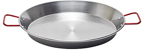 Garcima La Ideal 10036 Polished Steel Paella Pan 36cm, Silver/Red