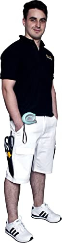 Axus Decor Pantalones cortos de pintor para hombre, 86 cm, color blanco, triple costura, tela cómoda y resistente al encogimiento, múltiples bolsillos, ideal para pintores y otras prendas de trabajo
