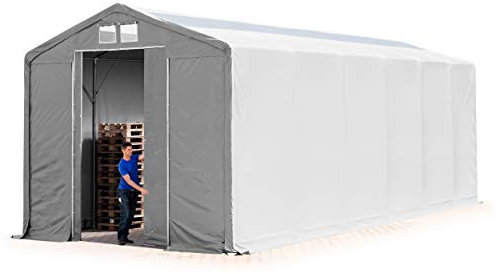 TOOLPORT Lagerzelt Zelthalle Weidezelt 6x12x3,6 m mit Schiebetor - durchgehende PVC Plane 850 N - Wasserdicht mit OBERLICHT