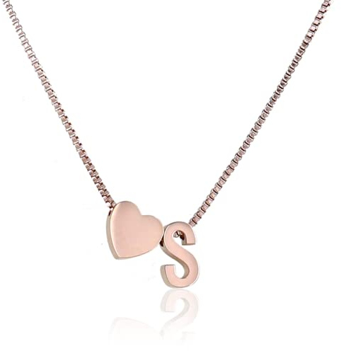Personalisierte Buchstaben Damen Halskette Choker Herz | aus Edelstahl Namenskette | Karabinerverschluss 45cm + 5cm Extra | Klassischer schmuck Herz Kette als Geschenk Freundin