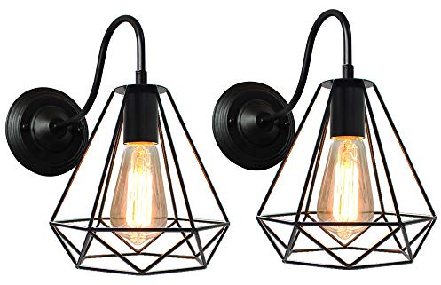 iDEGU Wandleuchte, industriell, Vintage, Käfig, Lampenschirm aus Metall, Schwarz, Deckenleuchte, Retro, Innenleuchte, Dekoration für Wohnzimmer, Küche, Schlafzimmer, Café, Bar, Ø 20 cm