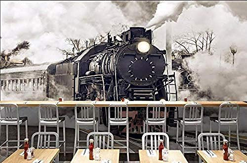 Tapete 3D Retro Nostalgischer Dampf Train Cafe Bar Wandbild Hintergrund Wand Wohnkultur Wohnzimmer Schlafzimmer 3D Wanddekoration fototapete 3D Tapete effekt Vlies wandbild Schlafzimmer-350cm×256cm