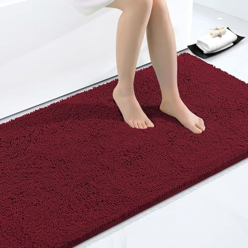 Homaxy Hochflor Chenille Weiche Badezimmerteppich - 60 x 120 cm, Weinrot