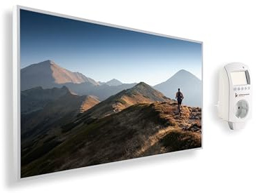 Könighaus Panorama Bildheizung 1200 Watt - Smart Thermostat - 18-29 m² | App, weißer Rahmen, Motiv: 11. Wandern, TÜV SÜD, Infrarot Wandheizung