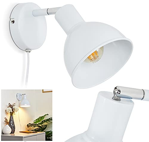 Wandleuchte Caney, Wandlampe aus Metall in Chrom und Weiß, 1-flammig, mit verstellbarem Lampenschirm, 1 x E27, Retro-Design mit An- & Ausschalter am Kabel, ohne Leuchtmittel