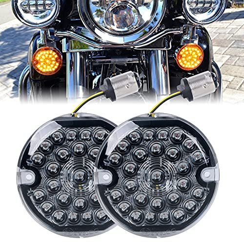 REALOVE 3-1/4 Inch Front Led Turn Signal 1157 Double Base Amber Lamp Compatible with aley Motorcycle Road Glide Road King Softail Ultra Classic Ultra Limited Electra Glide