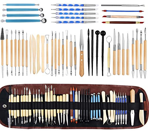 Töpferei Modellierwerkzeuge 43-teiliges doppelseitiges Keramik-Ton-Schnitzwerkzeug-Set mit Tragetasche zum Formen, Prägen, Modellieren, für Profis, Schule, Studenten, Töpferei, Modellierung, Glättung