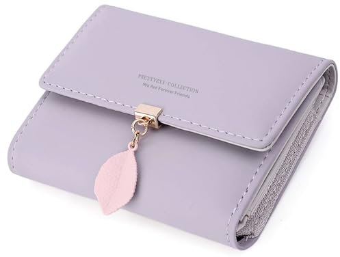 ANYWN Damen Geldbörse aus glattem und weichem PU-Leder, kleine Geldbörse, kurzes Format, sehr schöne Farben mit vielen Fächern, lila, dunkelviolett
