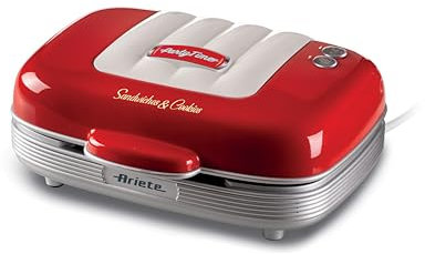 Ariete 1972 Sandwiches & Cookies Party Time, Piastra Elettrica Multifunzione, 700 Watt, 3 piastre antiaderenti e intercambiabili, Rosso
