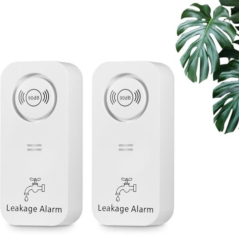 Wassermelder Wasseralarm Leck und Tropfen Alarm 90dB Sirene Kabelloser Wassersensor Wasserdetektor für Badezimmer, Waschküche, Küche (2er Pack)