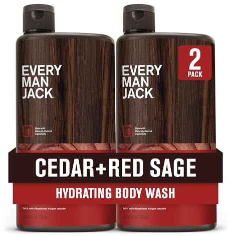 Every Man Jack Nourishing Cedar + Red Sage Mens Body Wash for All Skin Types - Naturally Derived Ingredients - Cleanse and Hydrate Skin with Coconut and Glycerin - 24oz 2 Bottles
