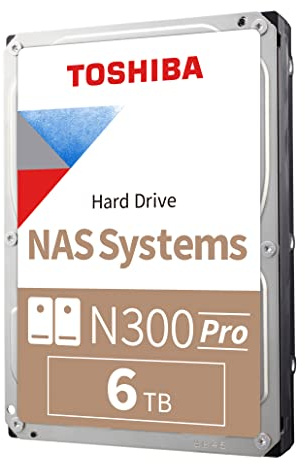 Toshiba N300 PRO 6 TB großes Business-NAS (bis zu 24 Einschübe), 3,5 Zoll interne Festplatte, bis zu 300 TB/Jahr, Workload-Rate, CMR SATA, 6 GB/s, 7200 U/min, 256 MB Cache, HDWG460XZSTB