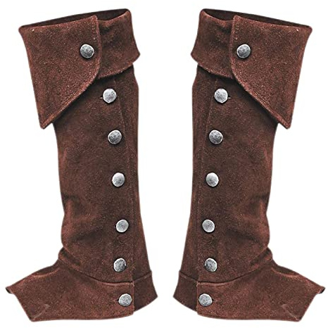 F Fityle para Botas de Piel sintética Steampunk Spats Greaves Legguards Boot Tops Caballero Accesorios, marrón