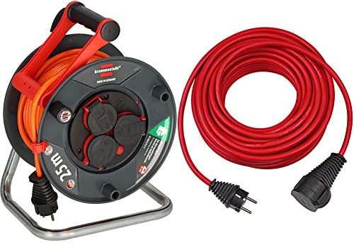 Brennenstuhl Garant V2 IP44 Kabeltrommel 25m outdoor (Made in Germany, Kabel in Signalfarbe orange) & Baustellen-Verlängerungskabel (10m Kabel, für den Einsatz im Außenbereich IP44) rot
