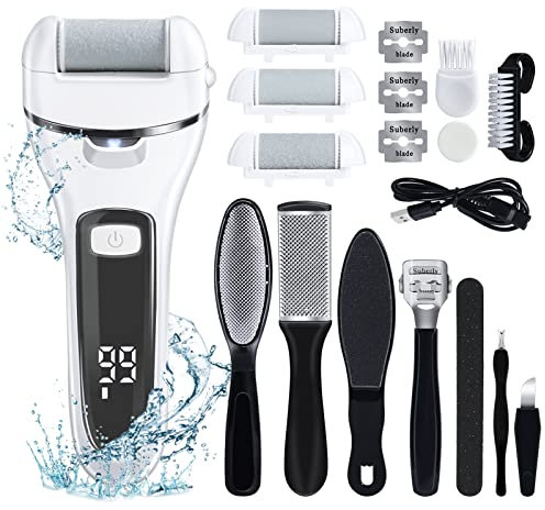 Electric Foot File for Hard Skin Remover, Feet Callus Removers Scrubber Brush Files for Dead Skins Dry Heel Scholl Pedicure Tools Kit, White