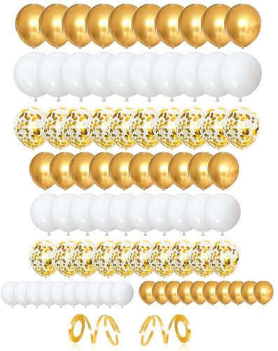 80 StüCk Luftballons Gold Weiß, Goldene Luftballon, Geburtstag Golden Latex Ballons Mit BäNdern FüR Valentinstag Ramadan Baby Shower Kinder Geburtstag Hochzeit Party Dekoration (Gold)