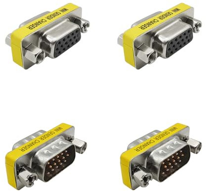 iYueMps 4Pack VGA Gender Changer, HD15 VGA SVGA 15Pin Male to Male & Female to Famale Mini Coupler Adapter (Male + Female)