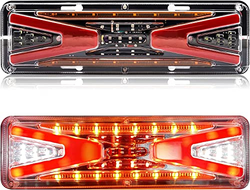 Biqing Feux Arrières LED 24V,56 LED Feu Arrière de Remorque Rouge Jaune Blanc Feu de Freinage, Clignotant Dynamique Lampe,Feux de Recul Remorque pour Remorque Camion Caravane UV Bateau,2pcs