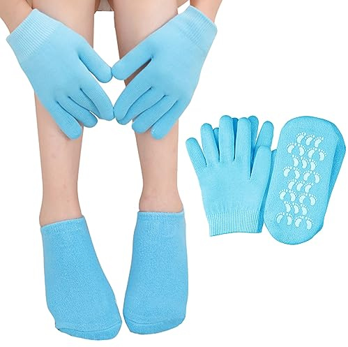 Moisturizing Glove and Sock, Gel Spa Moisturizing Therapy Sock ＆ Glove, Soften Repairing Dry Cracked, Hands Feet Skin Care, Effective in Repair Dry and Chapped Hands and Feet Skin Care(4 PCS/Blue)