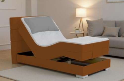 Boxspringbett ROM II elektrisch verstellbar 90x200 cm Cognac Braun inkl.Kopfteilsteppung nach Wahl. Doppelunterfederung inkl. Matratze und Topper. Härtegrad nach Wahl (Cognac, 90x200)