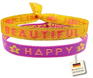 happymaker Stoffarmbänder mit Statement im Boho Style für Frauen und Männer, wasserfest, handmade in Deutschland, Festival Armband