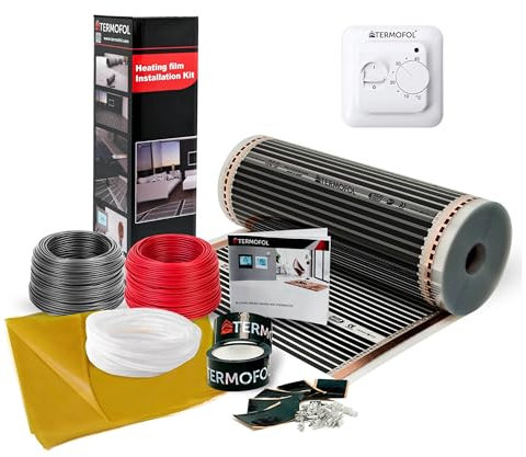 Elektrische Fußbodenheizung Heizfolie 230V - ohne/mit Thermostat - Leistung 80 W/m2 - Fussbodenheizung Elektrisch Komplettset fur Fußboden-, Wand- oder Deckenheizung