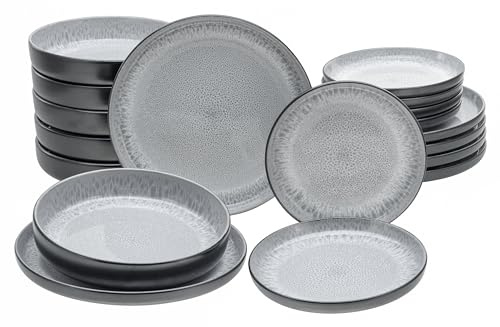 CreaTable, 21521, Serie Nordic Fjord, 18-teiliges Geschirrset für 6 Personen, Teller Set aus Steinzeug, spülmaschinen- und mikrowellengeeignet, Qualitätsproduktion