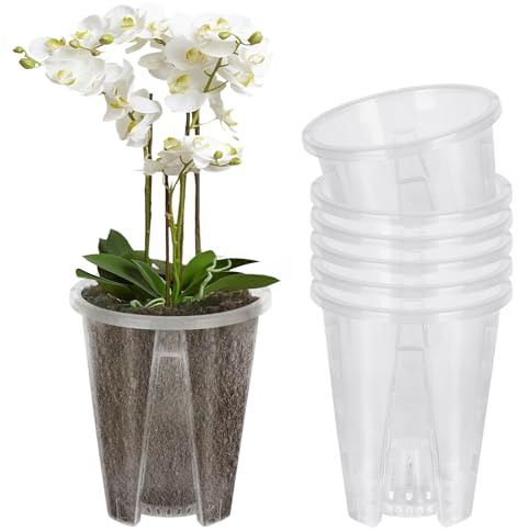 Mineup 6pcs Pot Transparent Orchidée, 10CM Pot de Fleurs Plastique Transparent, Pottes De PéPinièRe OrchidéE Planter Pot Transparent Plante avec Trous De Drainage Et Soucoupes pour Orchidée Jardin