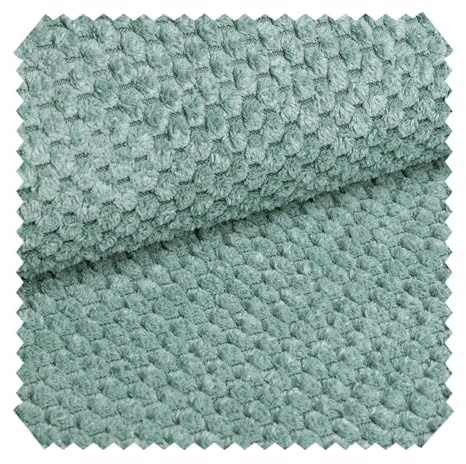 novely® ZEVEN Plüschiger Möbelstoff in Cord-Optik - Ultraweicher Polsterstoff mit Kachelmuster - Extrem Robuster Bezugstoff - Pflegeleichte Meterware 1lfm | Farbe: 06 Mint