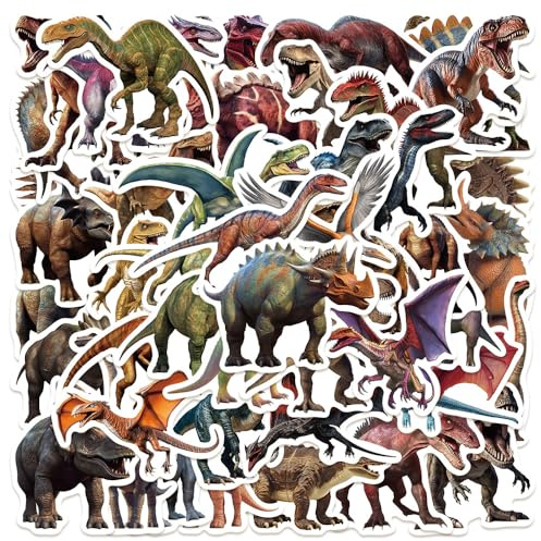 50 Stück Dino Aufkleber Jurassic Dinosaurier Stickers für Kinder, Wasserdichte Vinyl Stickers Set für Wasserflaschen, Fahrräder, Roller, Helm, Kindergeburtstag (Jura Dino)
