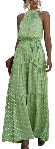 EFOFEI Damen Sexy Lässiges Date Kleid Einfarbiges Swing Kleid Freizeit Stilvolles Partykleid Kleid Mit Hohem Halsausschnitt Punkt Grün M