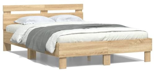 ShGaxin Bettgestell mit Kopfteil LED-Beleuchtung Sonoma-Eiche 120x200cm, Bett, Bed Frame, Familienbett, Bettrahmen, Bett Gestell, Bett Rahmengestell, Schlafzimmer Bett - 3207555