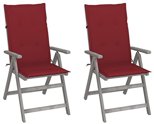 ShGaxin Verstellbare Gartenstühle 2 STK. mit Auflagen, Gartenmöbel, Balkonstühle, Hochlehner, Balkonmöbel, Bistrostuhl, Balkonset, Garten Stühle, Armlehnenstuhl, Massivholz Akazie