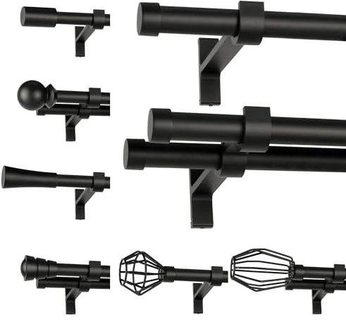 ROLLMAXXX Gardinenstange 400 cm Breit Ø19 mm Rullo 1-Läufig | Vorhangstange aus Metall Schwarz Matt, Gardinenstange Set inkl. Doppel-Wandhalterungen & Endstücke