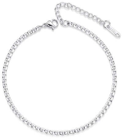 Chaîne De Cheville Figaro Fine En Acier Inoxydable Argentée Brillante