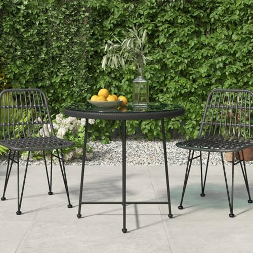 Tidyard Mesa Jardin,Mesa Jardin Exterior,Mesa de Centro,Mesa de Terraza,Mesa Auxiliar,Mesa de Comedor de Vidrio Templado y Acero Negro 80 cm