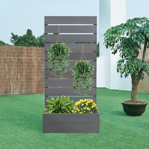 [en.casa] Blumenkasten mit Sichtschutz Heerde Pflanzkasten mit Trennwand 150 x 72 x 38 cm Pflanzkübel WPC Outdoor Rankhilfe Garten Grau