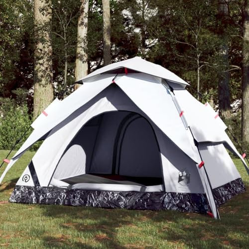 AUVYI Kuppel-Campingzelt 3 Personen Weiß Verdunkelt Quick Release 190T Polyester mit PU-Beschichtung 230x200x148 cm