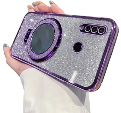 IMEIKONST Sparkly for Huawei P30 Lite Case Gradient Glitter Purple DSJ | Makeup Mirror Ring Stand Function, Full Camera Protector, Soft Silicone Shockproof, Plated Transparent Cover for Girl Women