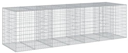 vidaXL Gabion Basket with Cover 350 x 100 x 100 cm in Galvanised Iron, Gabion Wall, Gabion Wall Support Wall, Gabion Fence, Gabion Fence