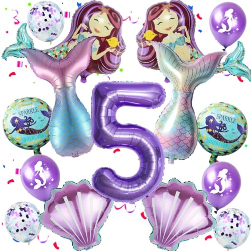Deko 5. Geburtstag Mädchen Meerjungfrauen Luftballons 5. Geburtstag Mädchen Meerjungfrau Deko, Folienballon 5 Themen Ballons für 5 Jahre Party dekoration