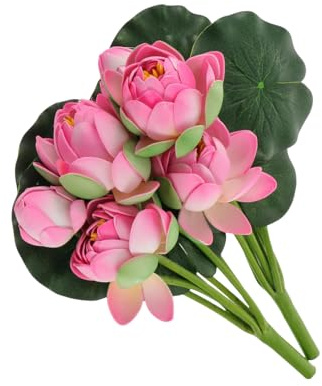 TONGMAN 2Pcs Artificial Lotus Flower Decor, 12.5inch 7 Head Water Lilies, Outdoor Pond Plants, Silk Artificial Flower Lotus, Household Living Room and Dining Table Decoration (Pink)