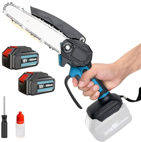 Akku Kettensäge, Mini Kettensäge mit 2 Akku 3000mAh, 6 Zoll Einhand Minikettensäge, LED-Licht Chainsaw, Kleine Akku Astsäge, Weihnachten Geschenke für Männer Frauen
