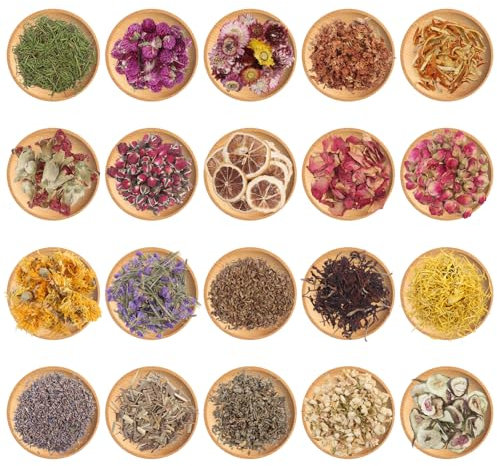 Xbessc 20 Borse Fiori Secchi Naturali Fiori di Sapone Fiori Essiccati Decorativi Rosa Crisantemo Nontiscordardime Lavanda Magnolia Gelsomino per Fai da Te Sapone Candele Decorare Gioielli in Resina