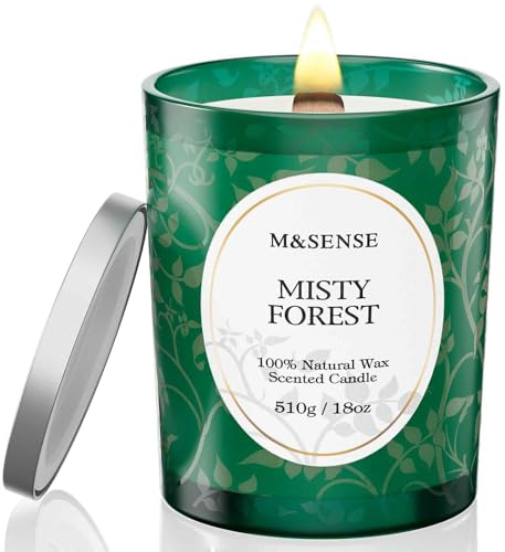 M&SENSE Duftkerze Eukalyptus Kiefer, Duftkerzen im Glas Groß 510g, 100h Lang Brennende, Holzdocht Kerzen, Sojawachs Kerzen mit Duft, Knisternder Docht Kerze für Schlaf, Meditation & Stressabbau