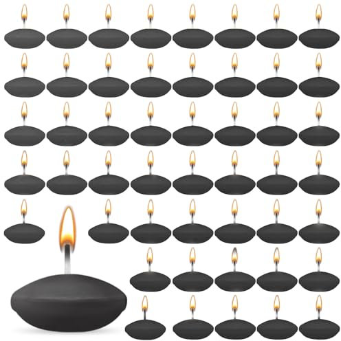 ZITUZY 50 Pieces Floating Candles, 1.49 inch Unscented Floating Candles, Round Candles, for Wedding Pool, Valentine's Day Pool, Dinner, Christmas Decoration (Black)
