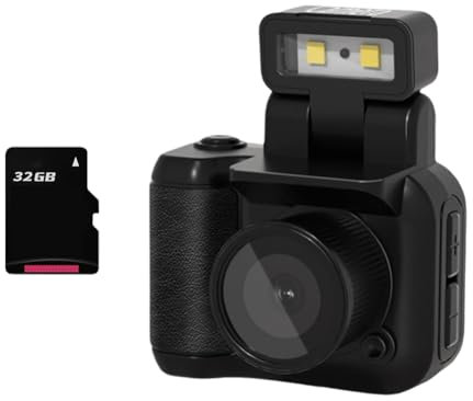 Begchy Fotocamera A Stile Mini Reflex con Sensore CMOS da 32 GB, Luce Flash e Base di Ricarica Portatile, Registratore Video DV 1080P con Schermo LCD A